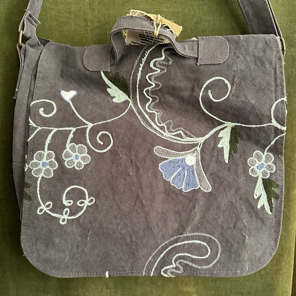 Embroidered Gray Shoulder Computer Bag - Picture 2 of 7